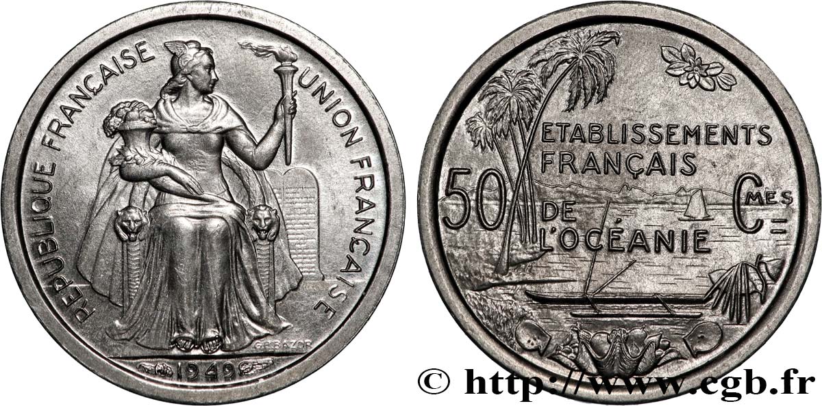 FRENCH POLYNESIA - French Oceania 50 Centimes Établissements Français de l’Océanie 1949 Paris MS 