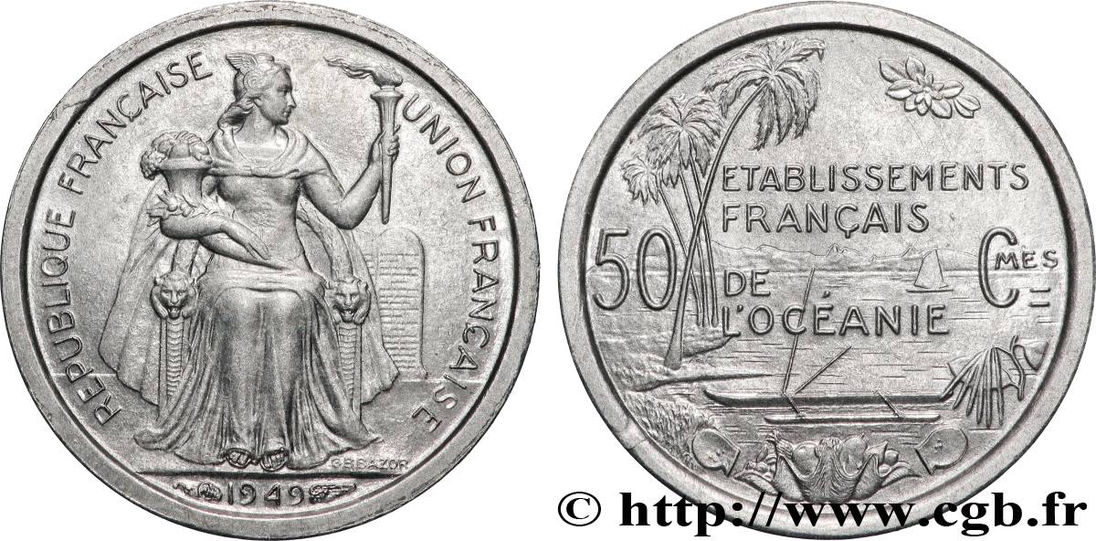 FRENCH POLYNESIA - French Oceania 50 Centimes Établissements Français de l’Océanie 1949 Paris MS 