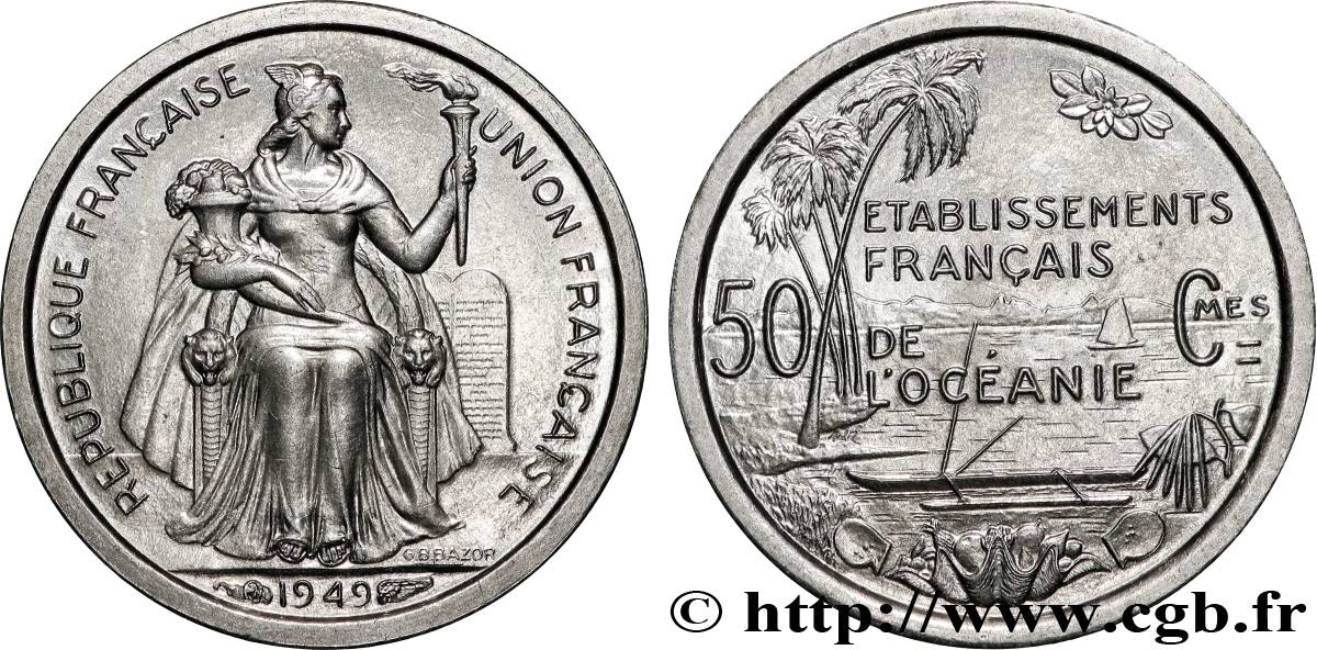 FRENCH POLYNESIA - French Oceania 50 Centimes Établissements Français de l’Océanie 1949 Paris MS 