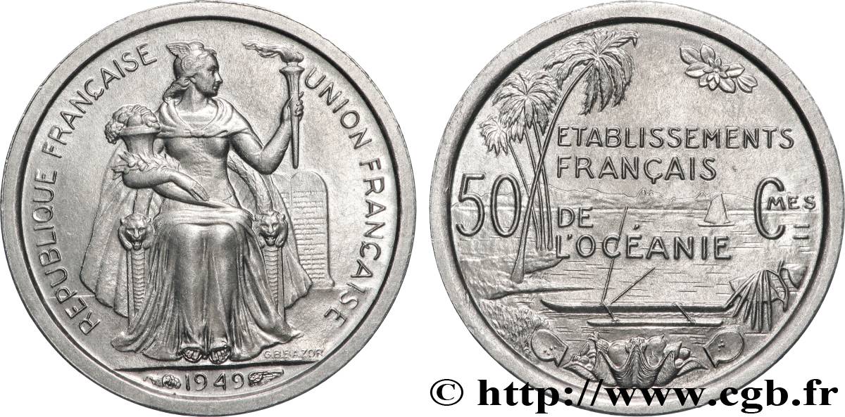 FRENCH POLYNESIA - French Oceania 50 Centimes Établissements Français de l’Océanie 1949 Paris MS 