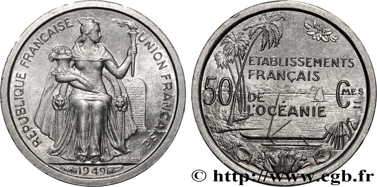 POLYNÉSIE FRANÇAISE - Océanie française 50 Centimes Établissements Français de l’Océanie 1949 Paris FDC 
