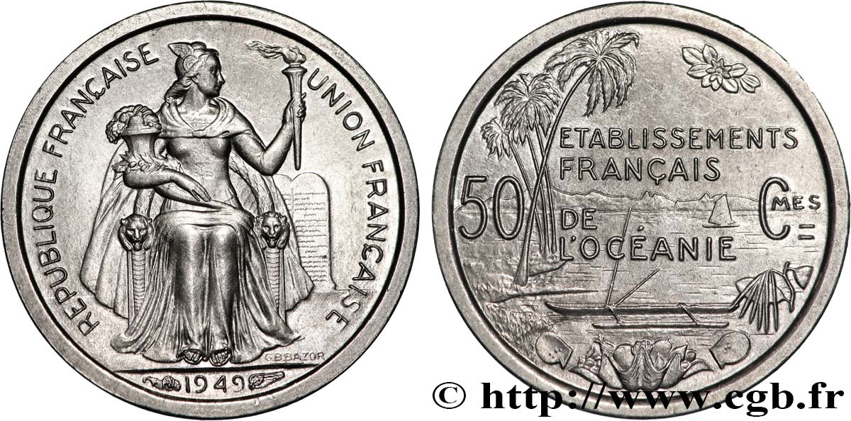 FRENCH POLYNESIA - French Oceania 50 Centimes Établissements Français de l’Océanie 1949 Paris MS 