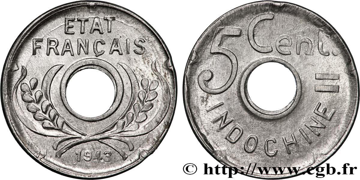 FRENCH INDOCHINA 5 Centièmes 1943 Hanoï AU 