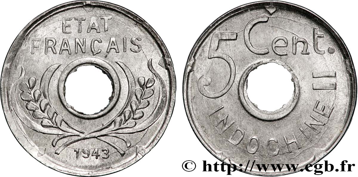 INDOCHINA 5 Centièmes 1943 Hanoï EBC 