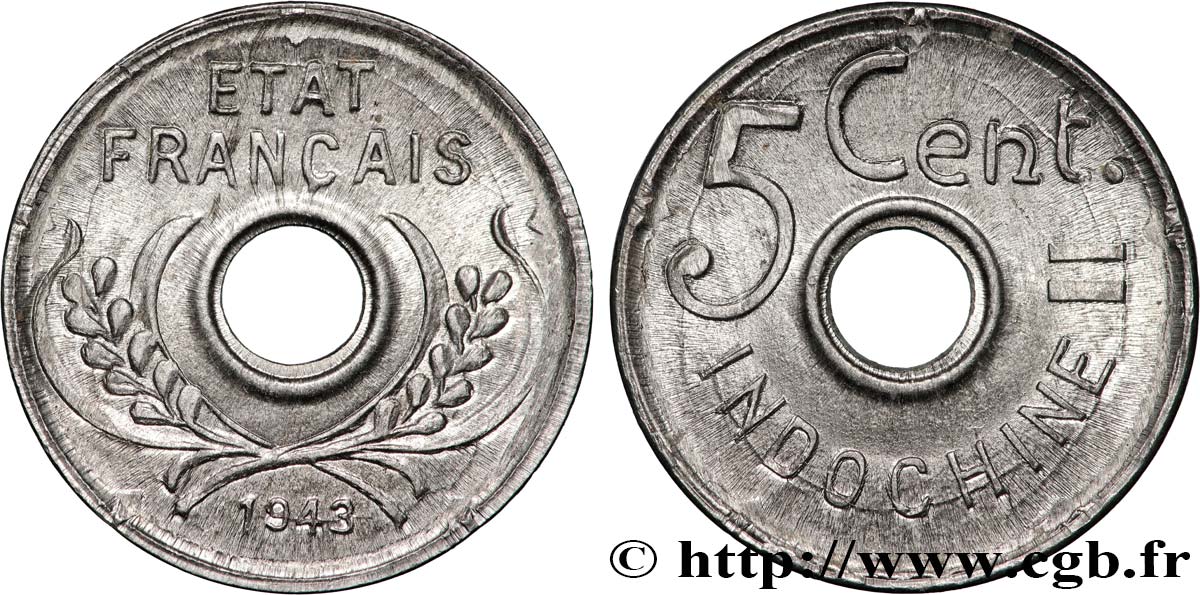 INDOCHINA 5 Centièmes 1943 Hanoï EBC 