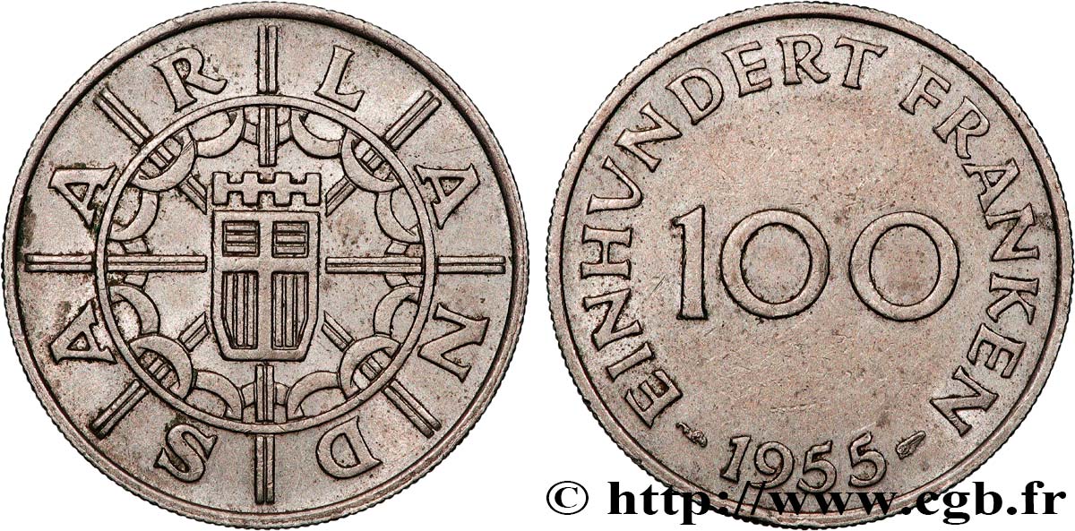 SAARLAND 100 Franken 1955 Paris q.SPL 