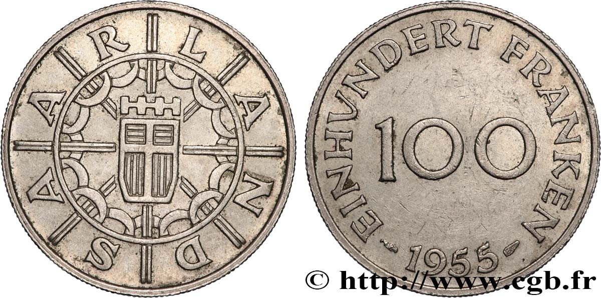 SAARLAND 100 Franken 1955 Paris q.SPL 