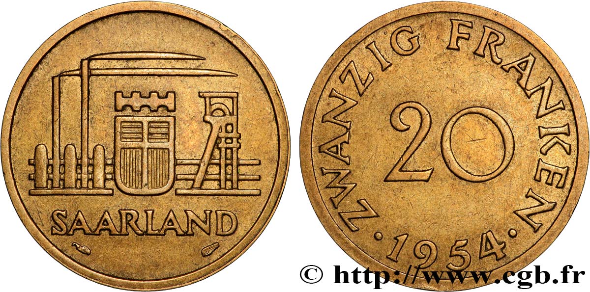 SAARLAND 20 Franken 1954 Paris fVZ 