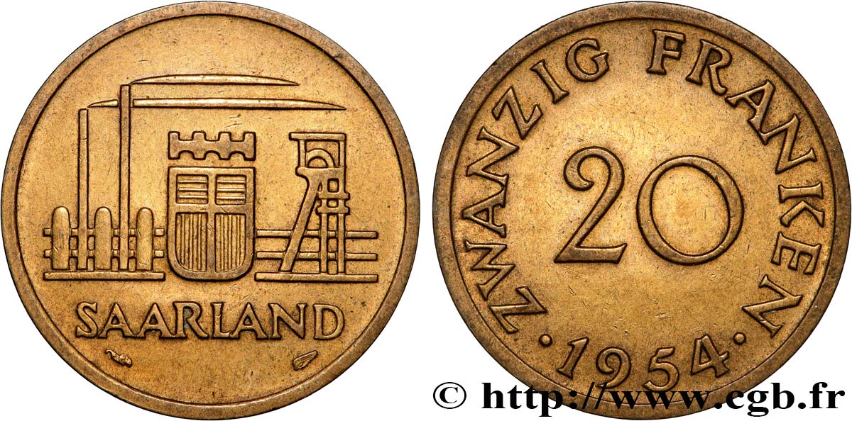 SAARLAND 20 Franken 1954 Paris fVZ 