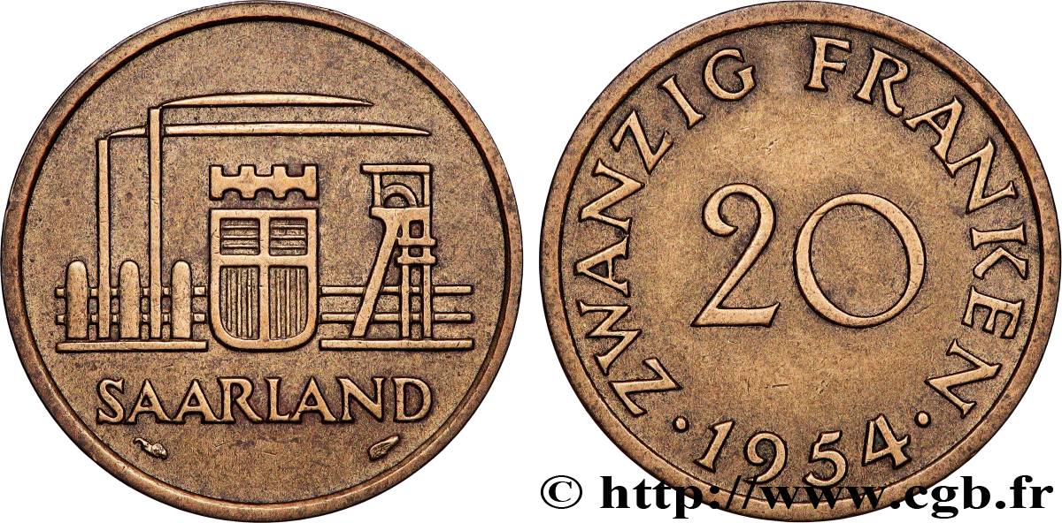 SAARLAND 20 Franken 1954 Paris fVZ 