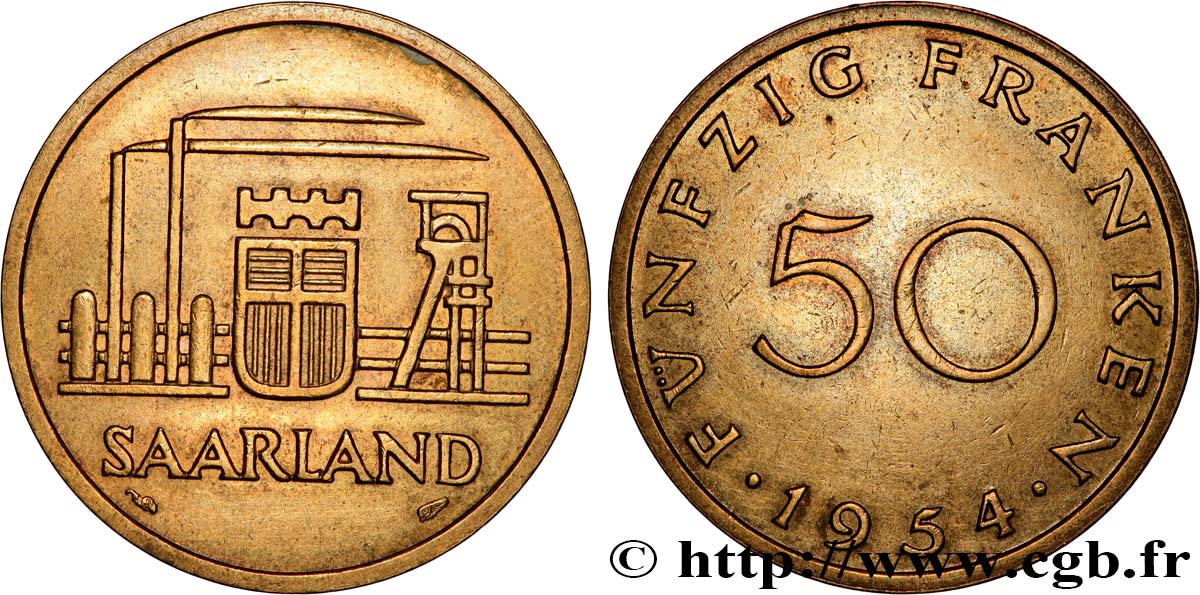 SAARLAND 50 Franken 1954 Paris q.SPL 