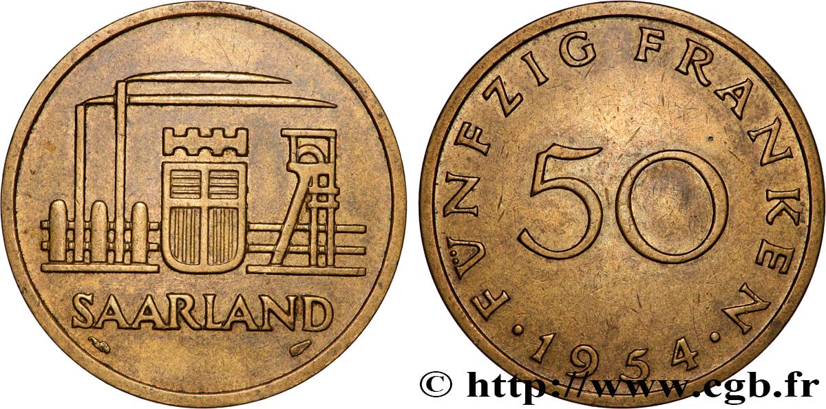 SAARLAND 50 Franken 1954 Paris q.SPL 