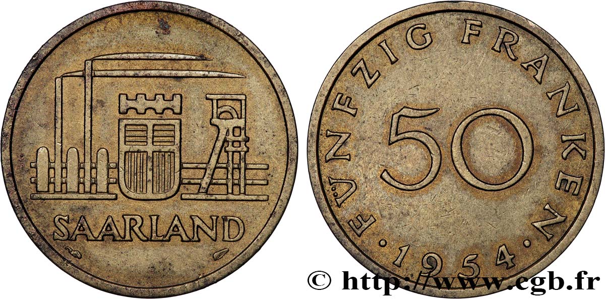 SAARLAND 50 Franken 1954 Paris fVZ 