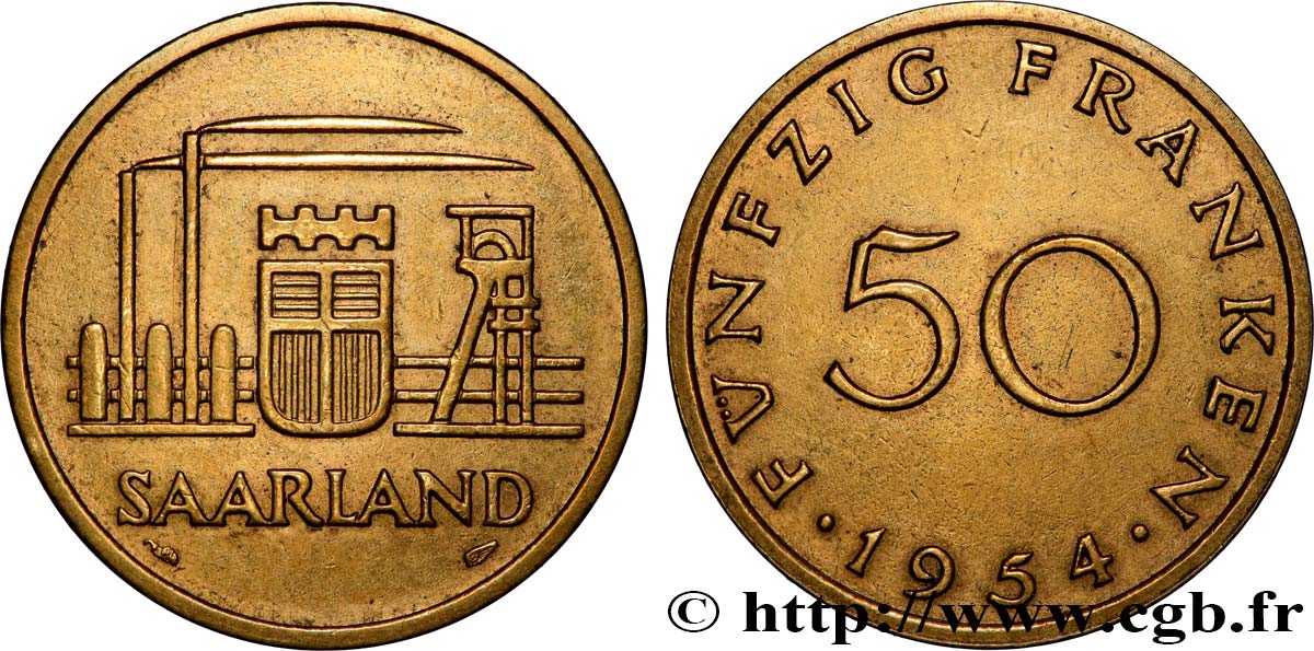 SAARLAND 50 Franken 1954 Paris q.SPL 