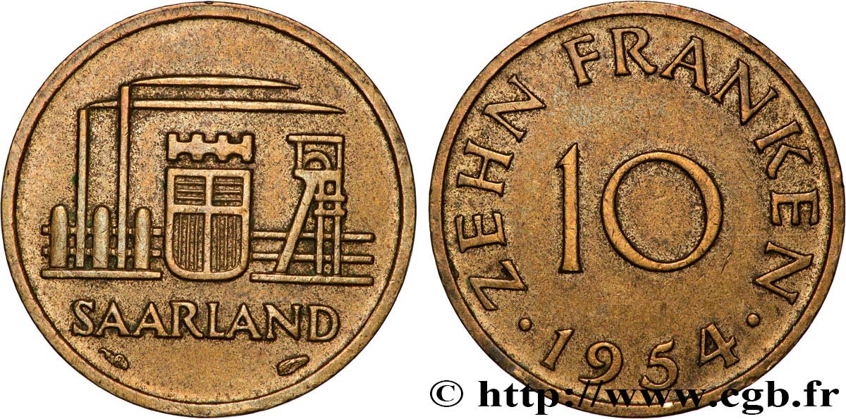 SAARLAND 10 Franken 1954 Paris q.SPL 