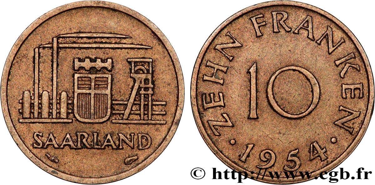 SAARLAND 10 Franken 1954 Paris fVZ 
