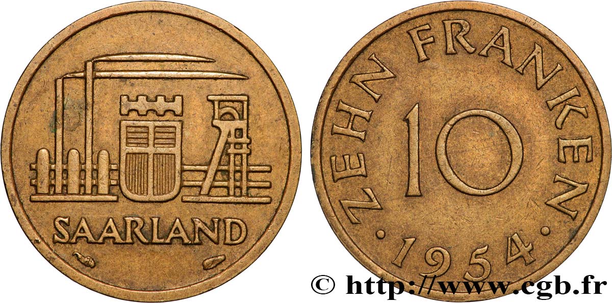 SAARLAND 10 Franken 1954 Paris fVZ 