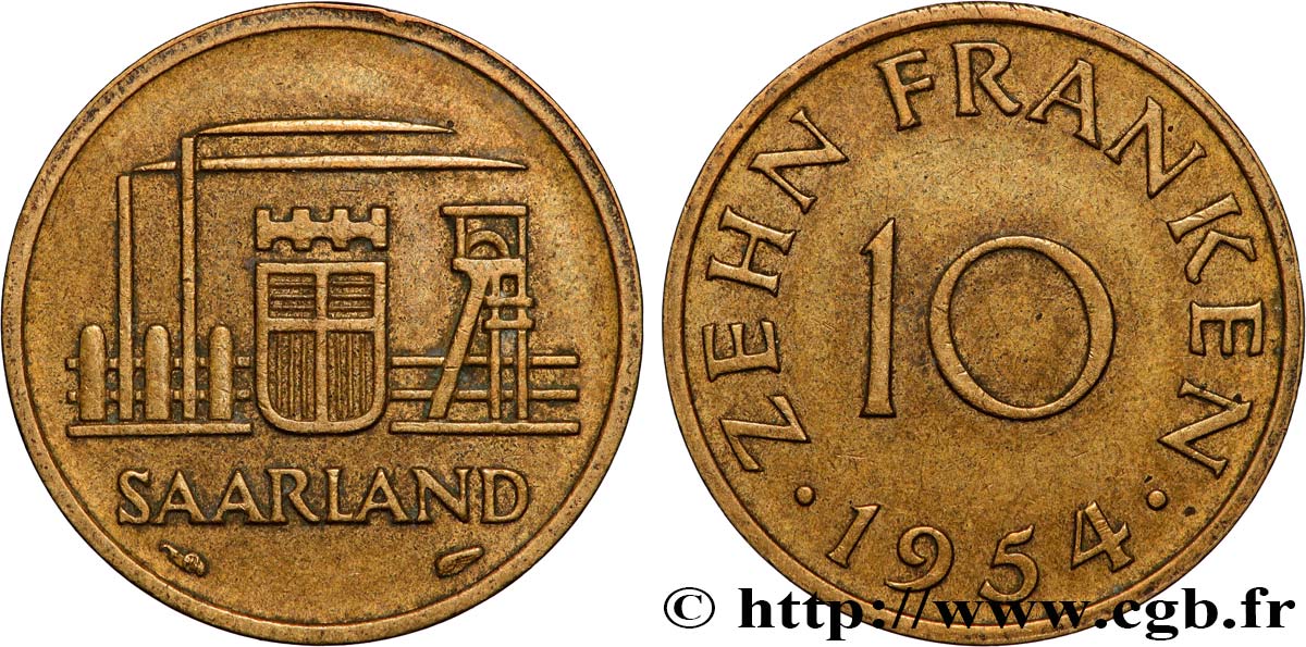 SAARLAND 10 Franken 1954 Paris fVZ 