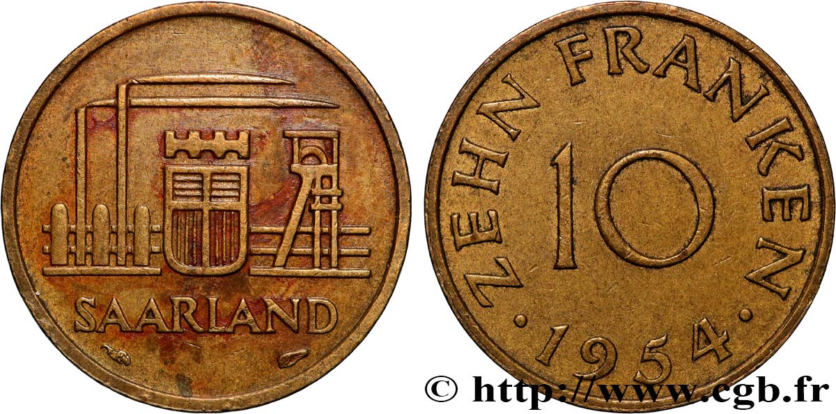 SAARLAND 10 Franken 1954 Paris fVZ 