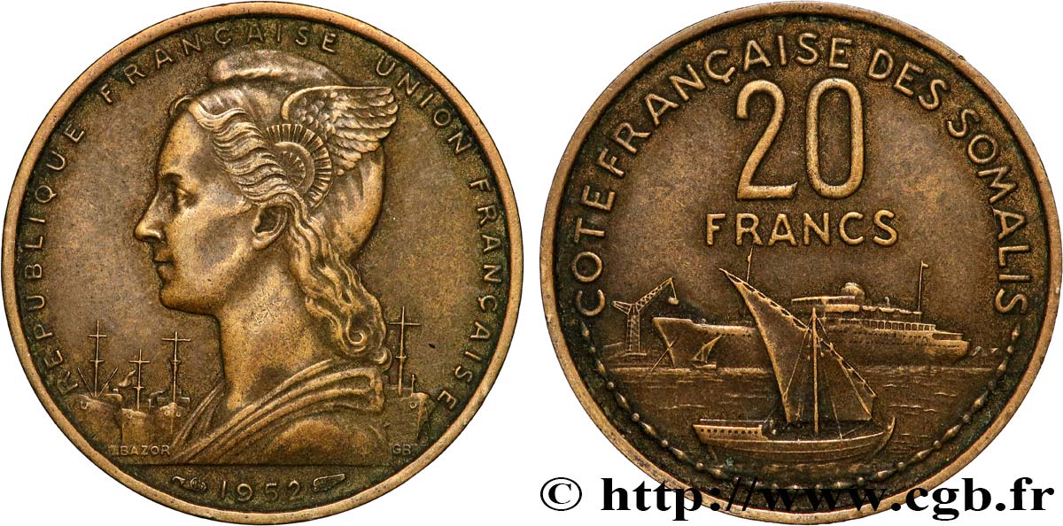 CÔTE FRANÇAISE DES SOMALIS 20 Francs 1952 Paris TTB 