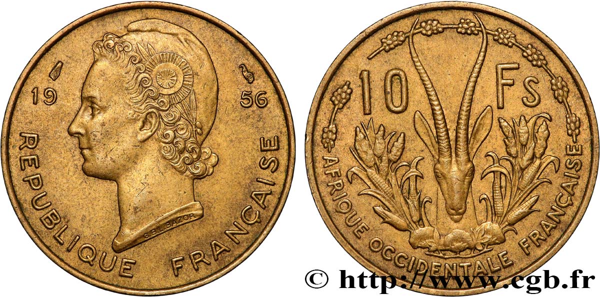 AFRIQUE OCCIDENTALE FRANÇAISE 10 Francs 1956 Paris TTB 
