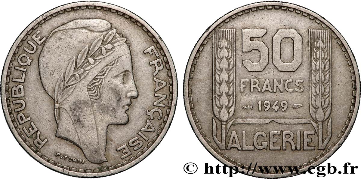 ALGÉRIE 50 Francs Turin 1949  TTB 