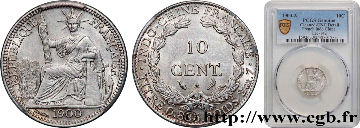 FRENCH INDOCHINA 10 Centièmes 1900 Paris AU PCGS