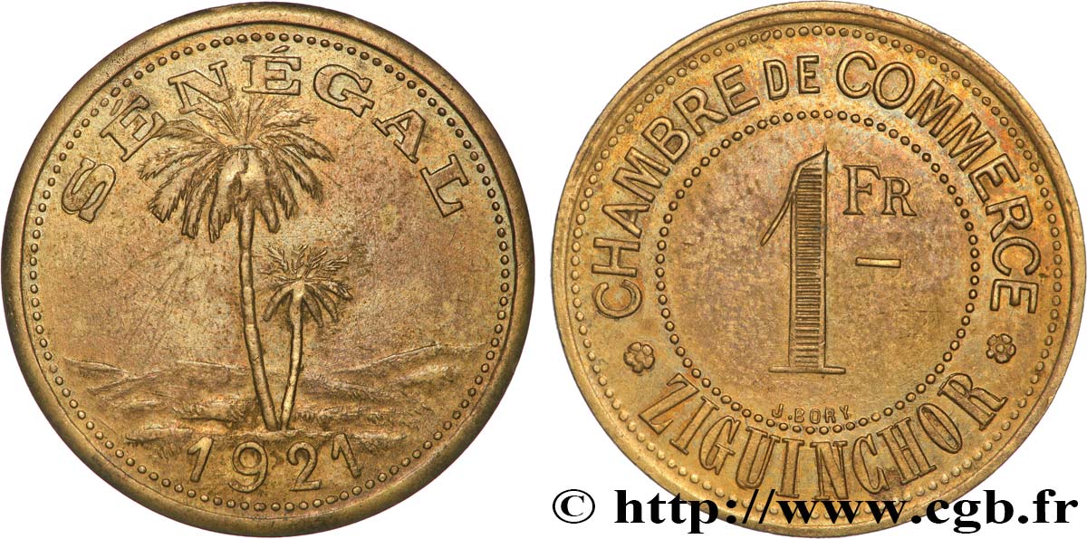 AFRIQUE FRANÇAISE - SÉNÉGAL 1 Franc Chambre de commerce de Ziguinchor 1921  TTB+ 