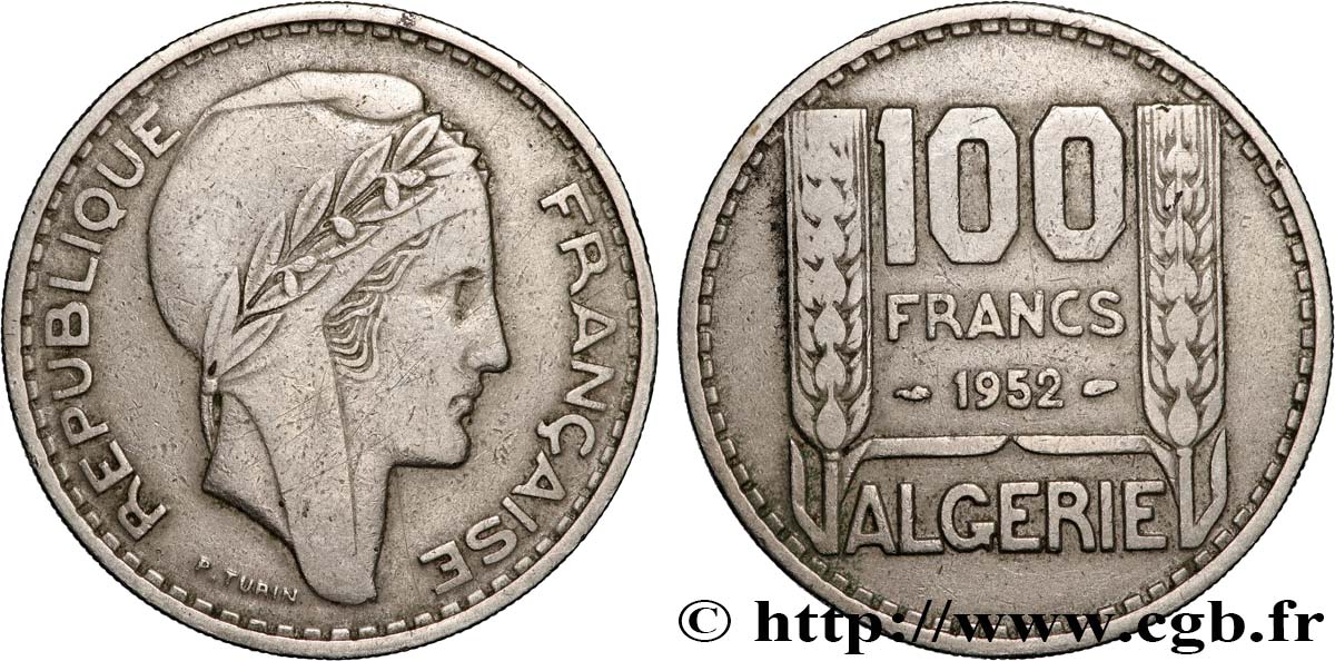 ALGERIA 100 Francs Turin 1952  AU 