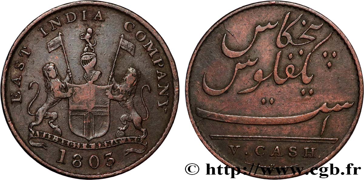 ISOLA DE FRANCIA (MAURITIUS) V (5) Cash East India Company 1803 Madras q.BB 