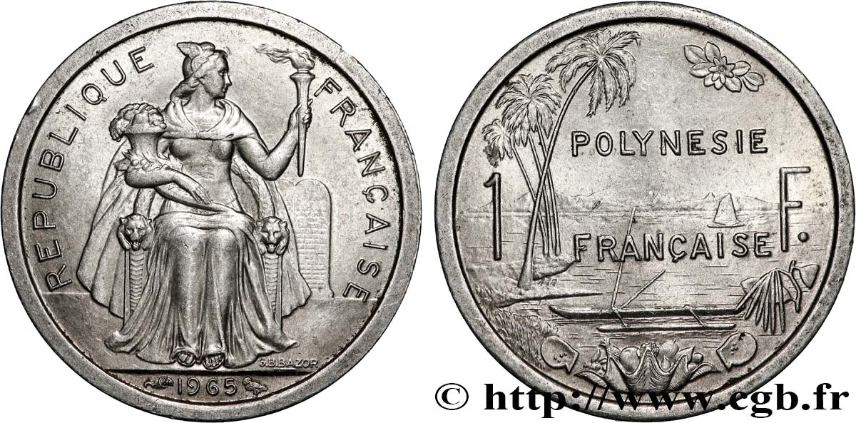 POLINESIA FRANCESE 1 Franc 1965 Paris SPL 