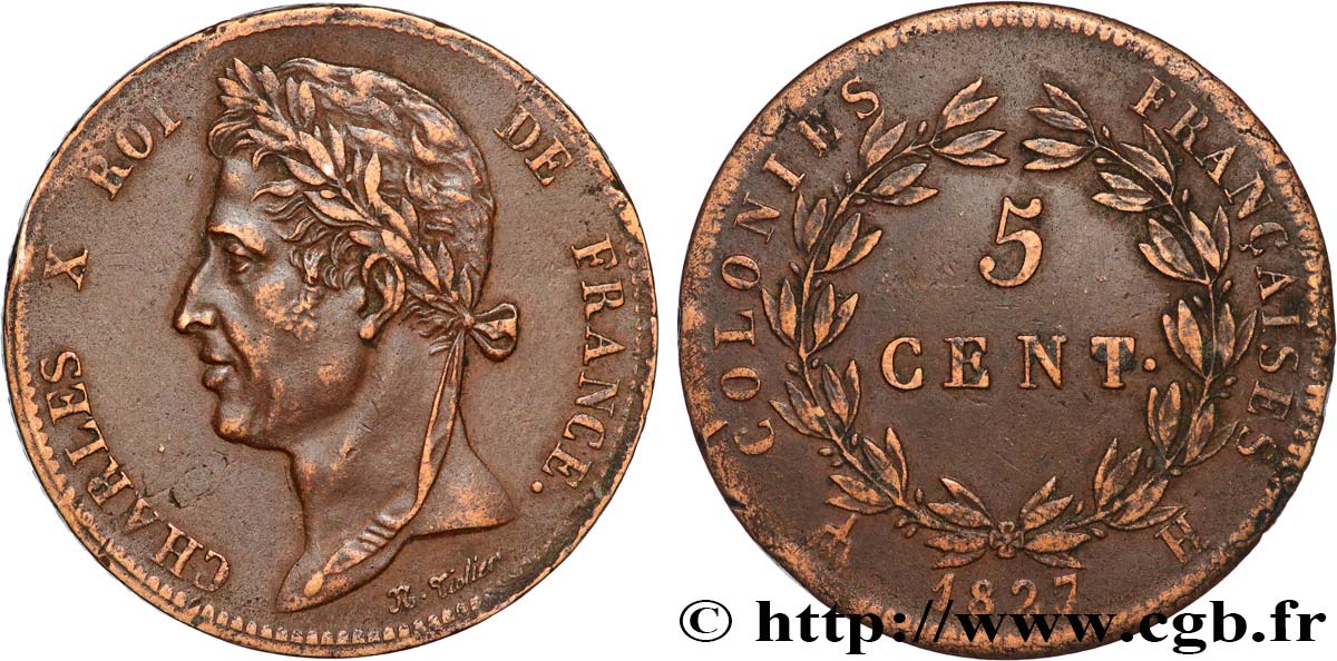 COLONIE FRANCESI - Carlo X, per Martinica e Guadalupa 5 Centimes Charles X 1827 La Rochelle - A BB 