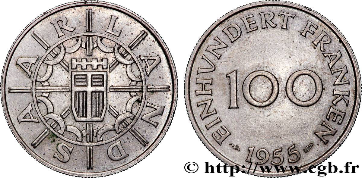 SAARLAND 100 Franken 1955 Paris q.SPL 