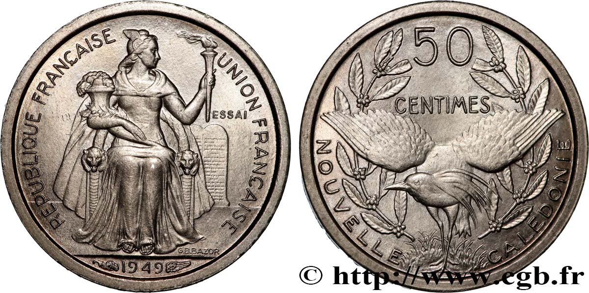 NUOVA CALEDONIA 50 Centimes ESSAI 1949 Paris MS 