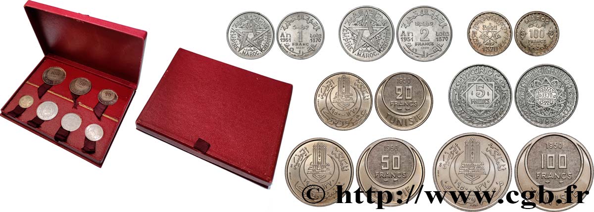 MARUECOS Y TúNEZ Coffret de sept essais an 1370 1950-1951 Paris SC 