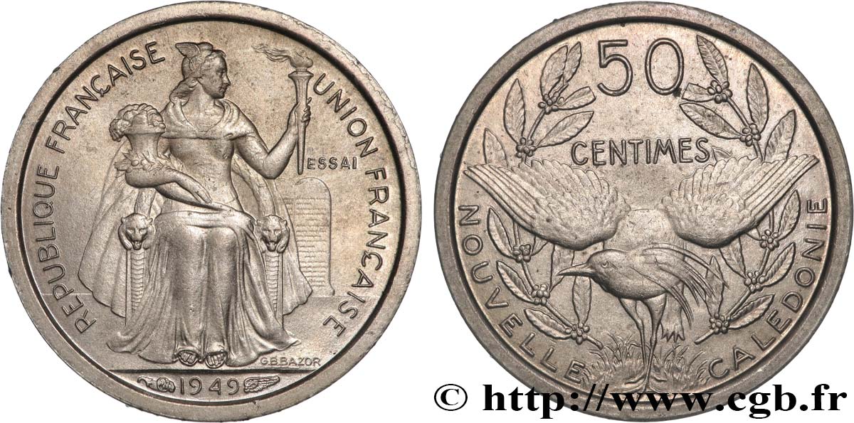 NUEVA CALEDONIA 50 Centimes ESSAI 1949 Paris SC 
