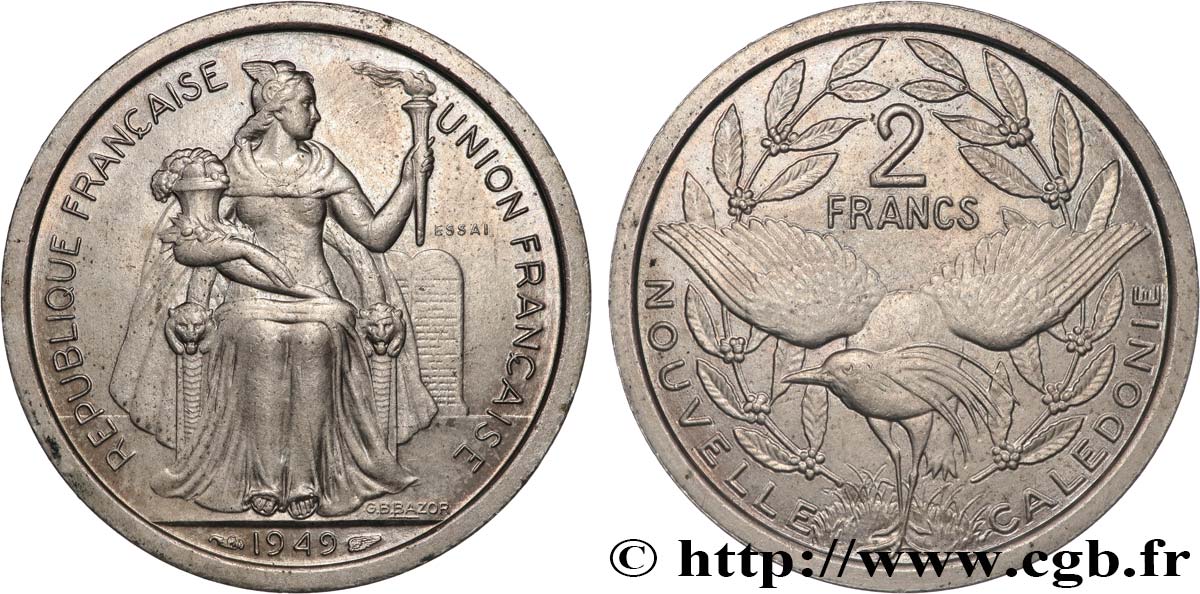 NUEVA CALEDONIA Essai de 2 Francs 1949 Paris SC 