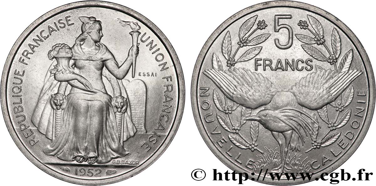 NEW CALEDONIA Essai de 5 Francs 1952 Paris MS 