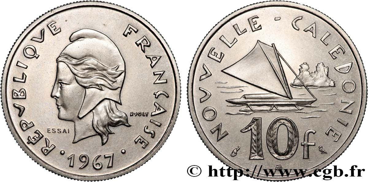 NUOVA CALEDONIA Essai de 10 Francs Marianne / voilier 1967 Paris MS 