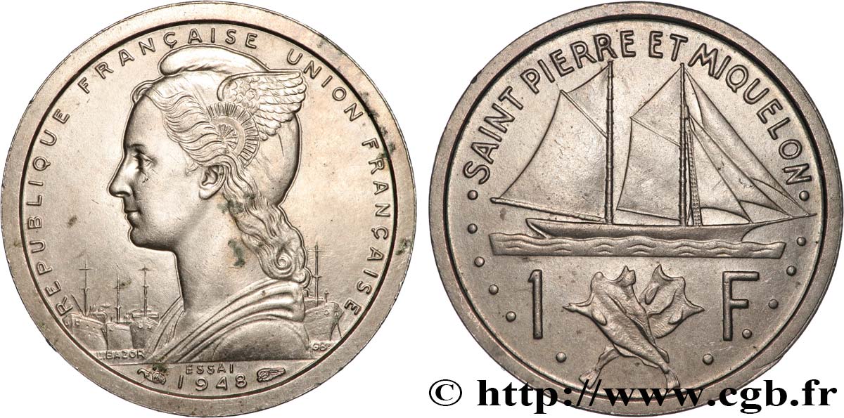 SAINT PIERRE AND MIQUELON 1 Franc ESSAI 1948 Paris AU 