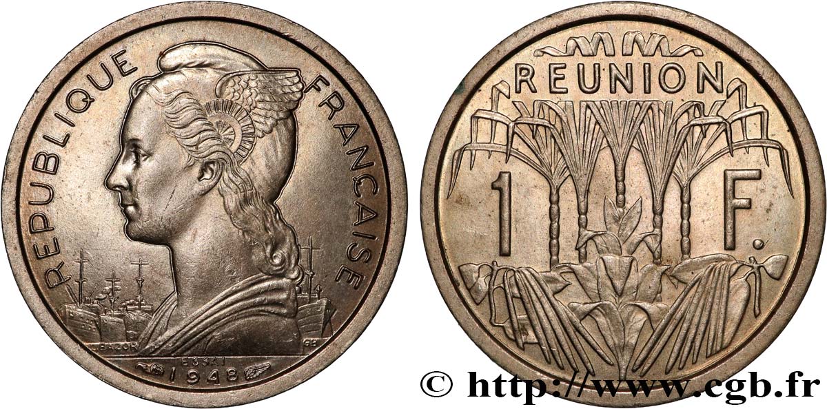 REUNION 1 Franc Essai 1948 Paris MS 