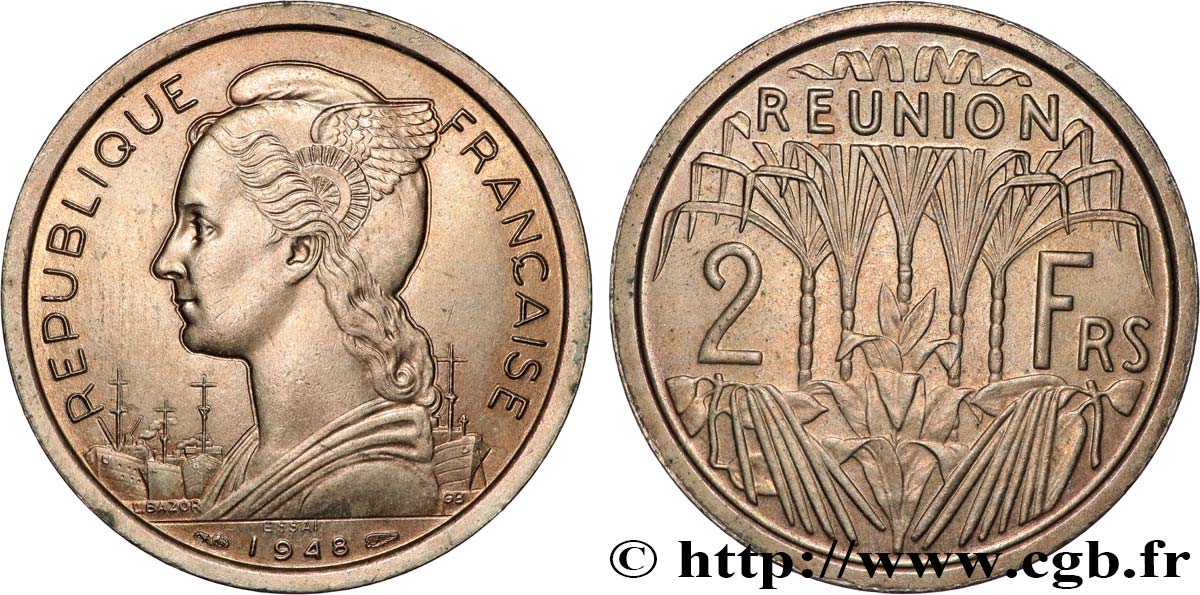 REUNION Essai de 2 Francs 1948 Paris MS 