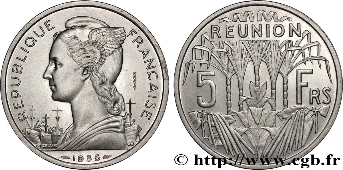 ISLA DE LA REUNIóN Essai de 5 Francs 1955 Paris SC 