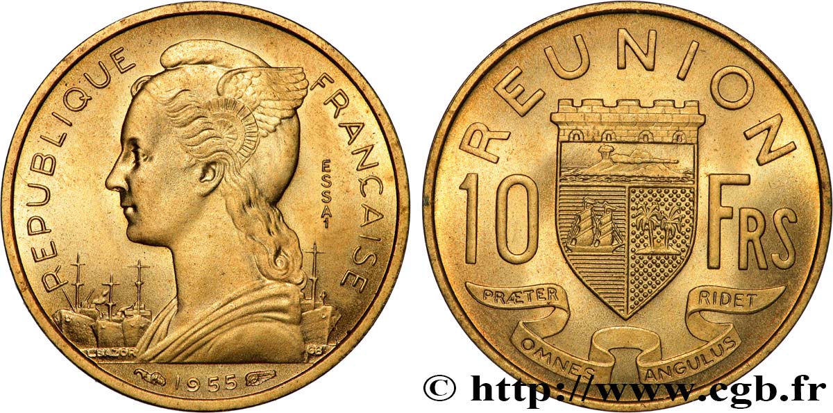 REUNION Essai de 10 Francs 1955 Paris MS 