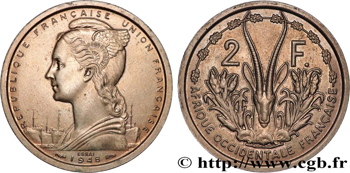 FRANZÖSISCHE WESTAFRIKA - FRANZÖSISCHE UNION Essai de 2 Francs 1948 Paris VZ 