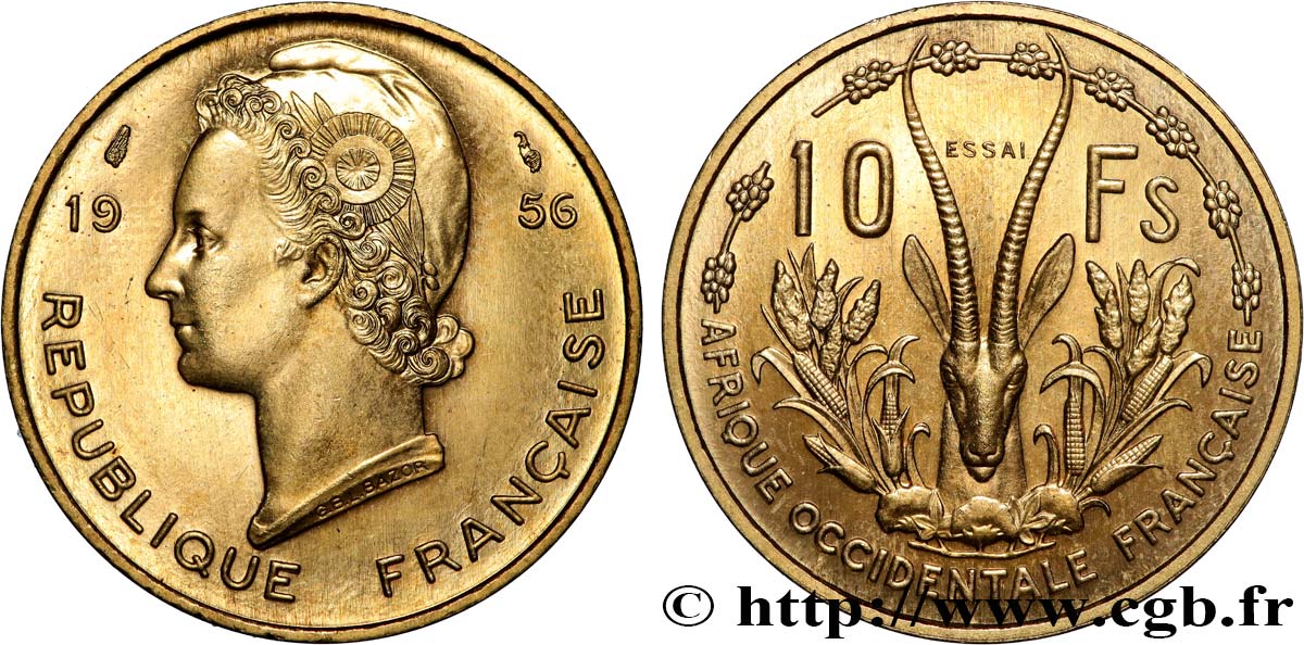 FRANZÖSISCHE WESTAFRIKA Essai de 10 Francs 1956 Paris fST 