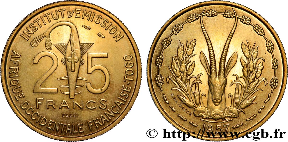 AFRICA OCCIDENTALE FRANCESE - TOGO Essai de 25 Francs 1957 Paris MS 