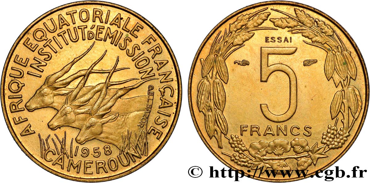 AFRICA ECUATORIAL FRANCESA - CAMERUN Essai de 5 Francs 1958 Paris SC 