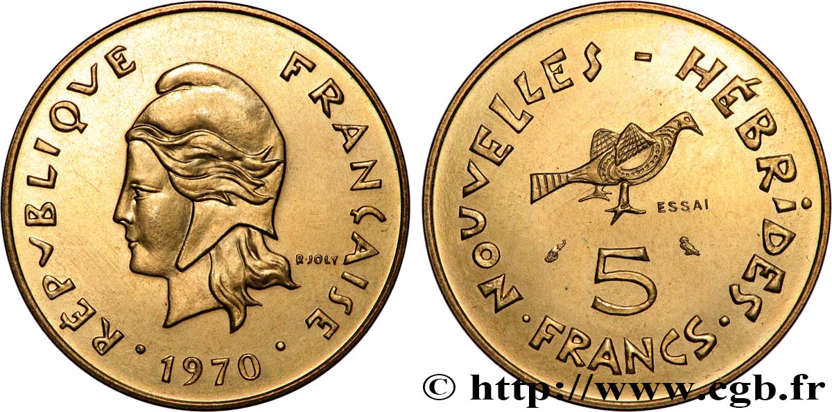 NOUVELLES HÉBRIDES (VANUATU depuis 1980) Essai de 5 Francs 1970 Paris SPL 