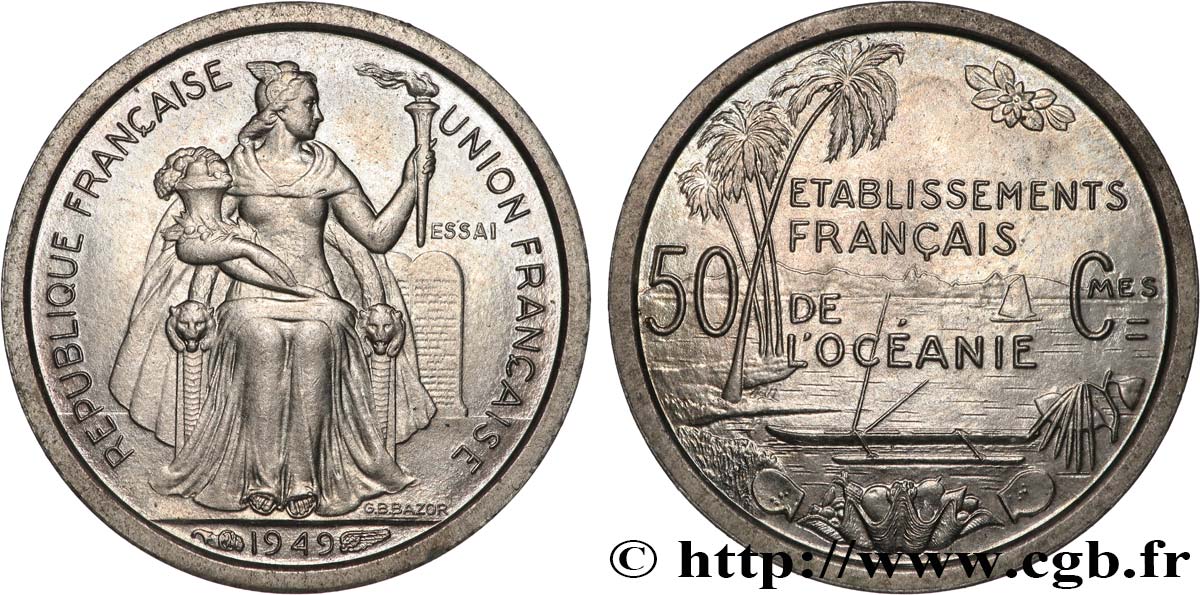 FRANZÖSISCHE POLYNESIA - Franzözische Ozeanien Essai de 50 Centimes établissements français de l’Océanie 1949 Paris fST 